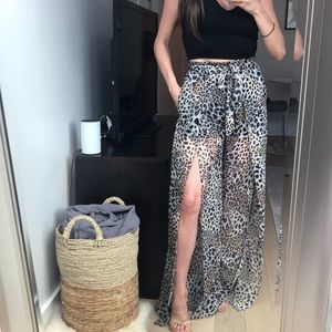 Marciano Cheetah palazzo pants with shorts under.